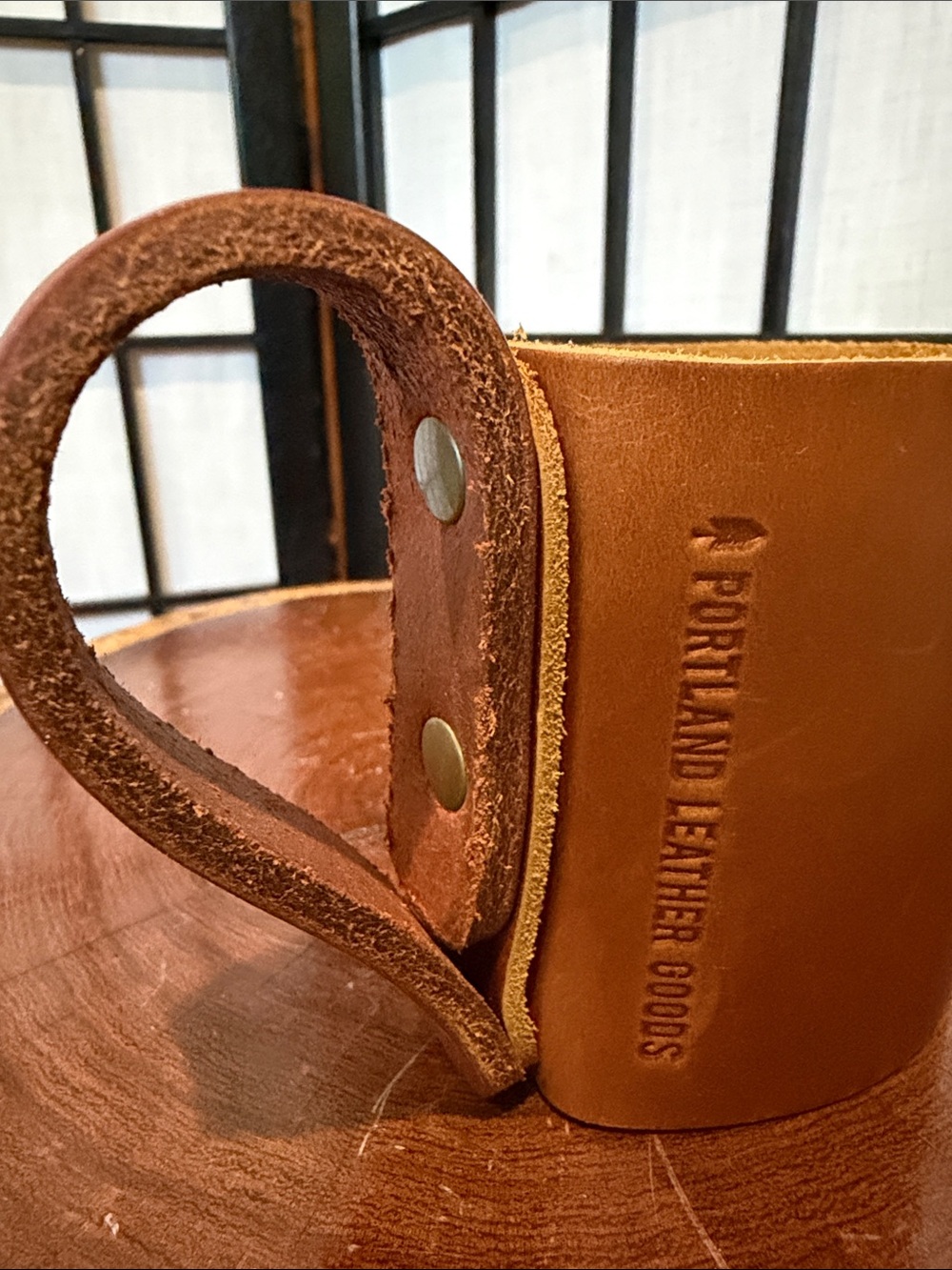 Portland Leather Goods PLG Warm Brown Leather Cup coffee Holder with Handle NWOT - Picture 3 of 5